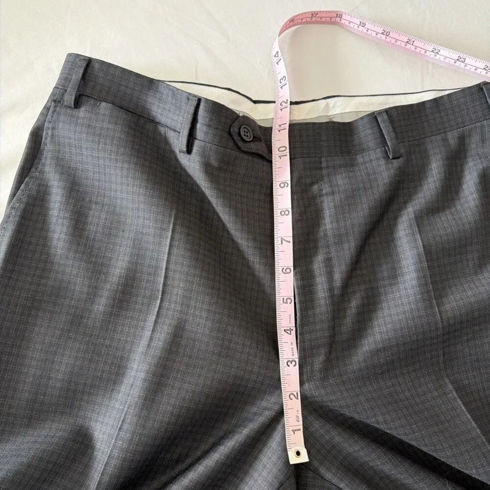 Canali Mens 35x32 IT 52 100% Wool Dress Pants Gray Check Flat Front Made N Italy - Picture 10 of 16